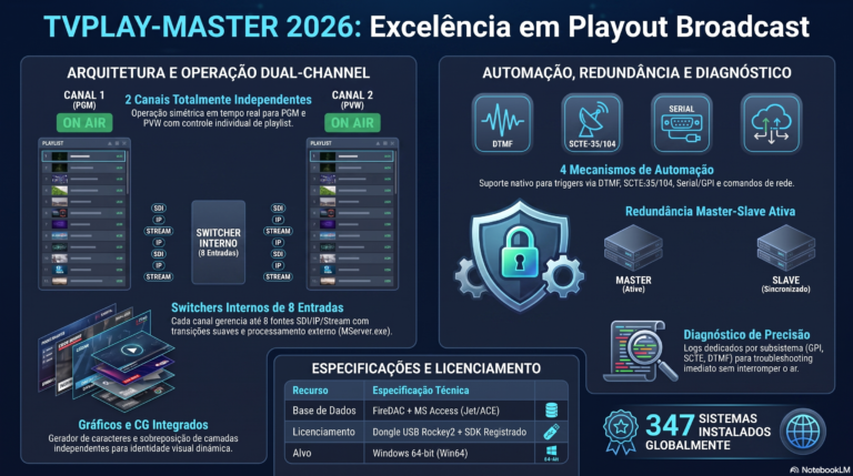 Sistema de Playout Broadcast TVPLAY-MASTER com automação Master/Slave