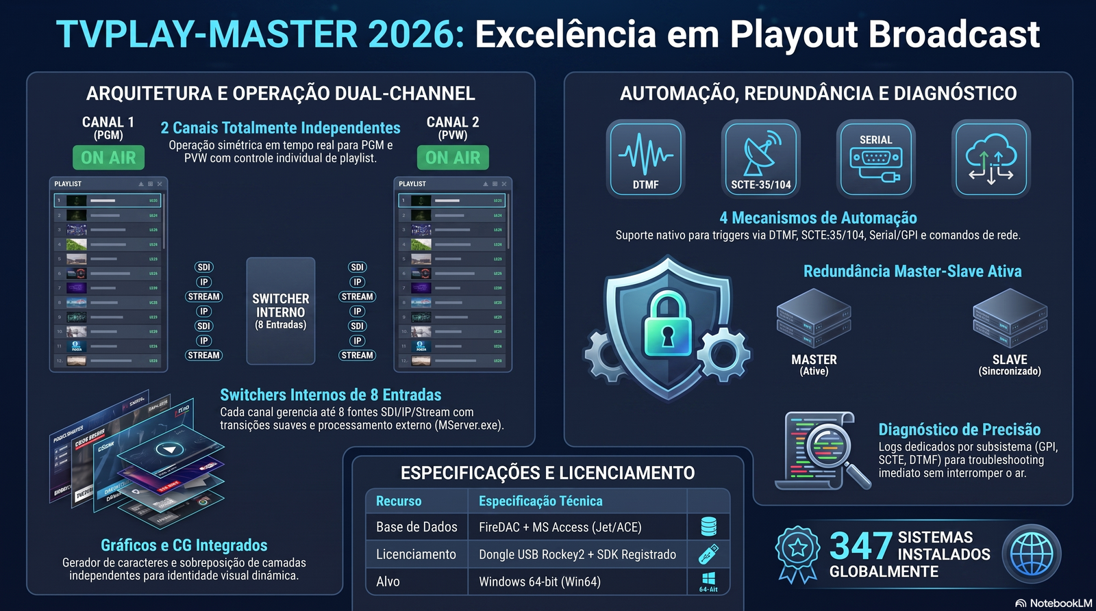 Sistema de Playout Broadcast TVPLAY-MASTER com automação Master/Slave